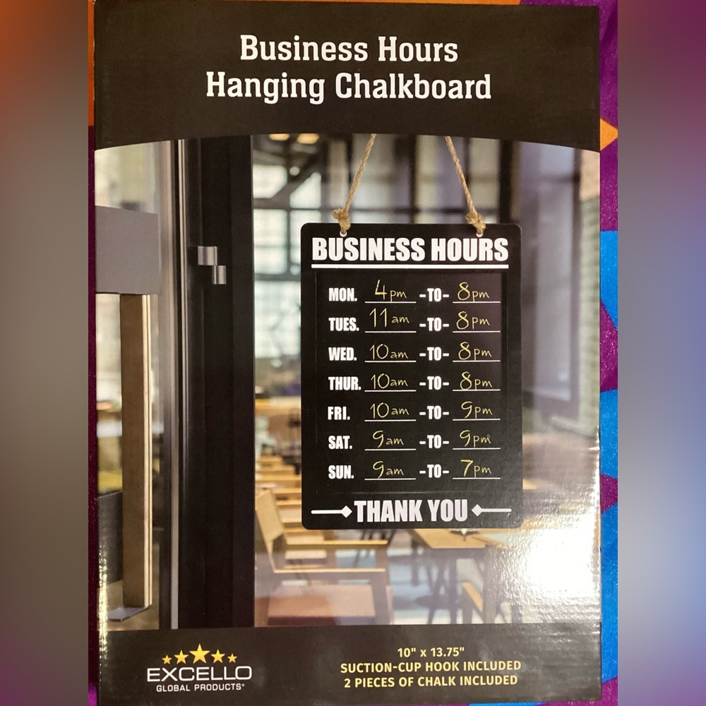 Cello Business Hours Hanging Chalkboard - Black